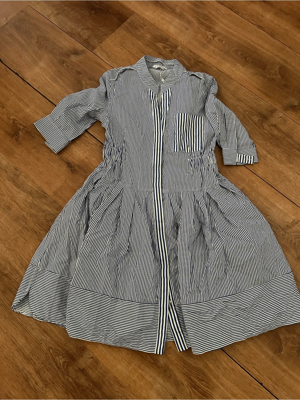Striped Navy and White Button-Front Shirt Dress for Girls